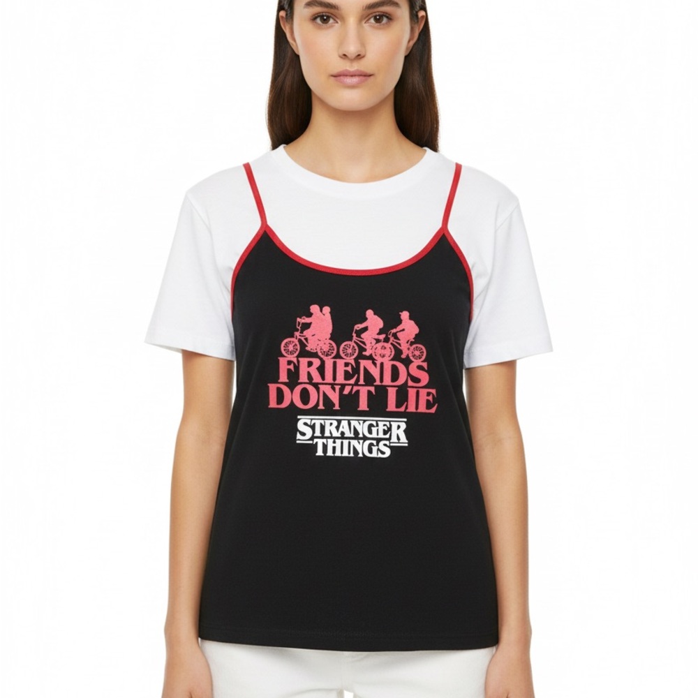 🧸STRANGER THINGS Friends Don’t Lie Tank Top S16” p2p Black/Red GUC